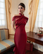 One-Shoulder Scarf Detail Open-Back Maxi Dress