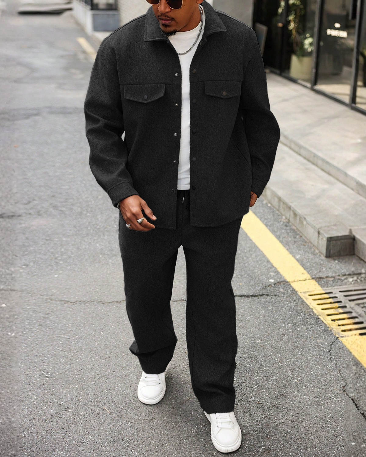 Cedric Melange Oversized Overshirt & Trouser Set