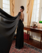 One-Shoulder Scarf Detail Open-Back Maxi Dress