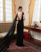 One-Shoulder Scarf Detail Open-Back Maxi Dress