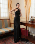 One-Shoulder Scarf Detail Open-Back Maxi Dress