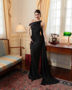 One-Shoulder Scarf Detail Open-Back Maxi Dress