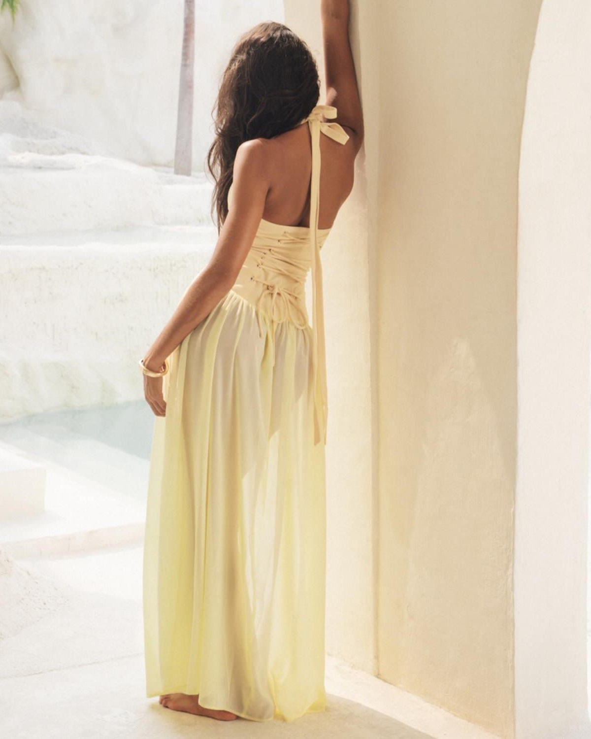 Starfish Embellished Open-Back Halter Maxi Dress