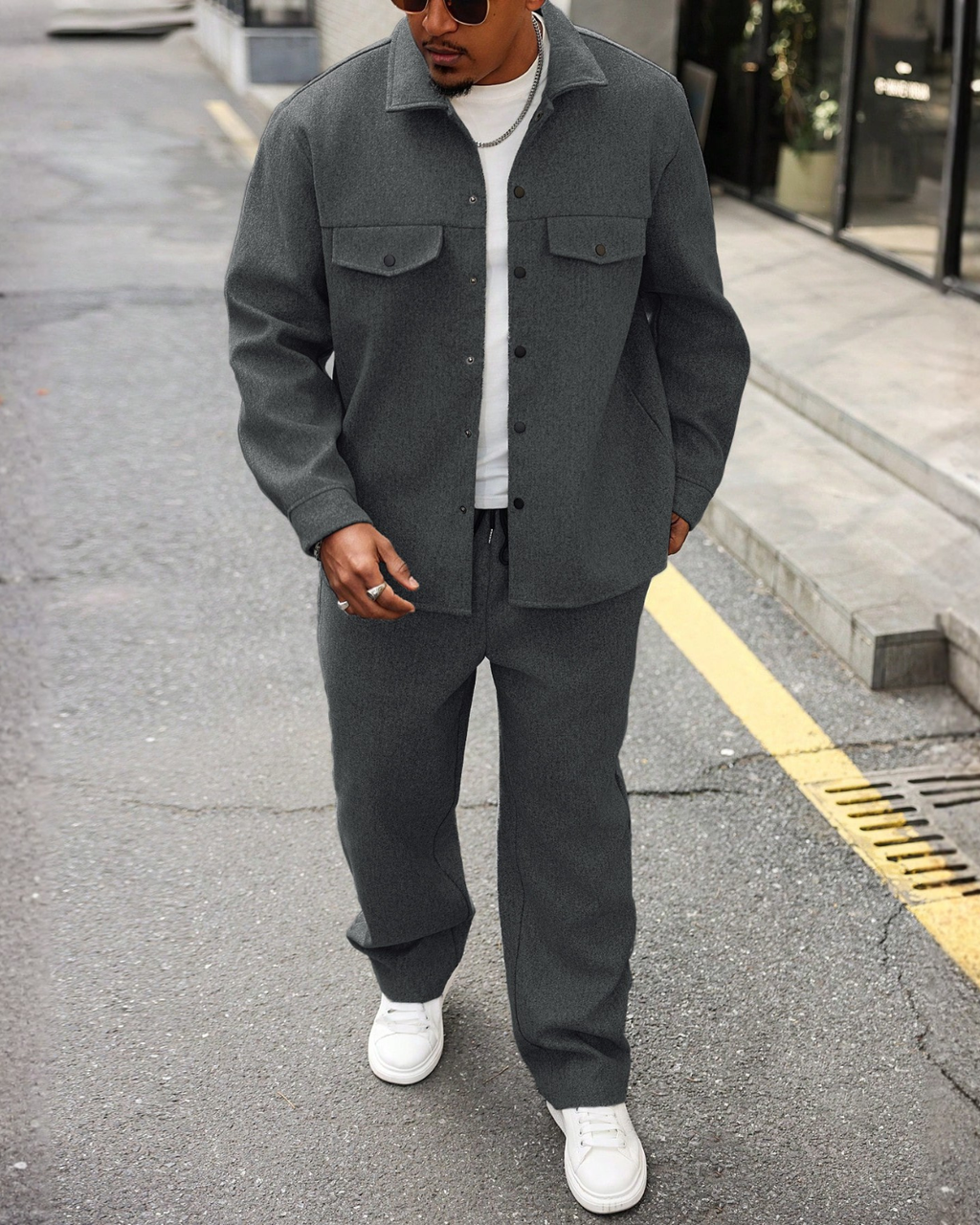 Cedric Melange Oversized Overshirt & Trouser Set