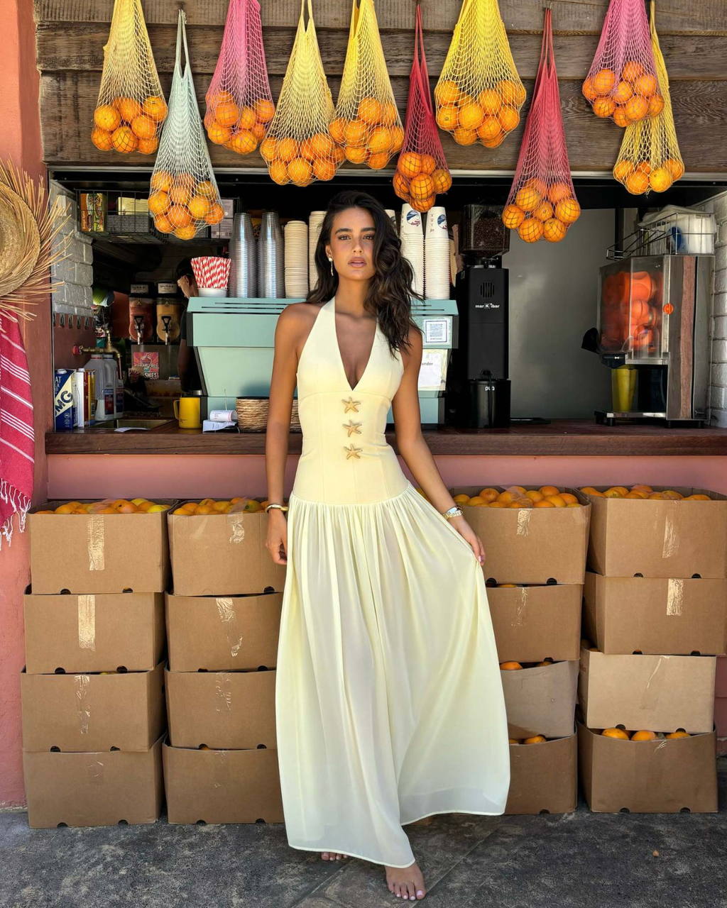 Starfish Embellished Open-Back Halter Maxi Dress