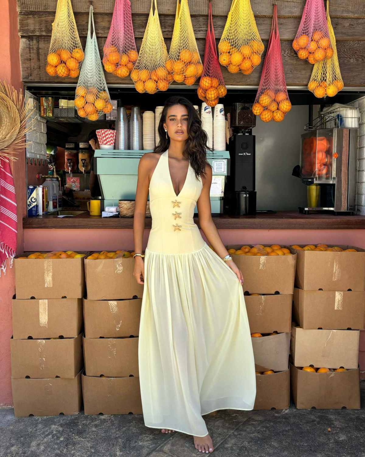 Starfish Embellished Open-Back Halter Maxi Dress