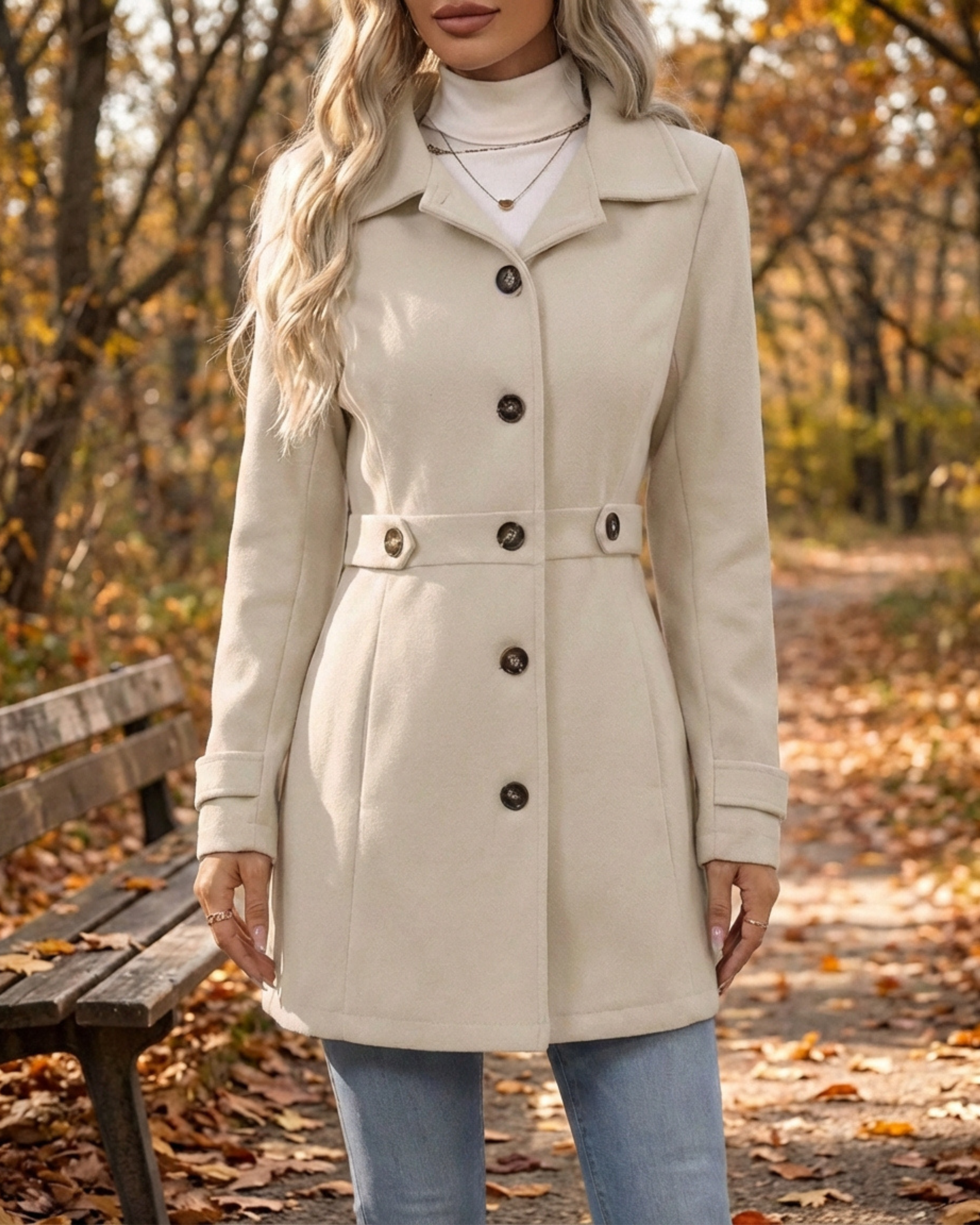 Timeless Elegance Button-Down Lapel Mid-Length Coat
