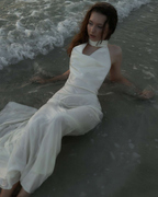 Pearl-Embellished Open-Back Satin Halter Maxi Dress