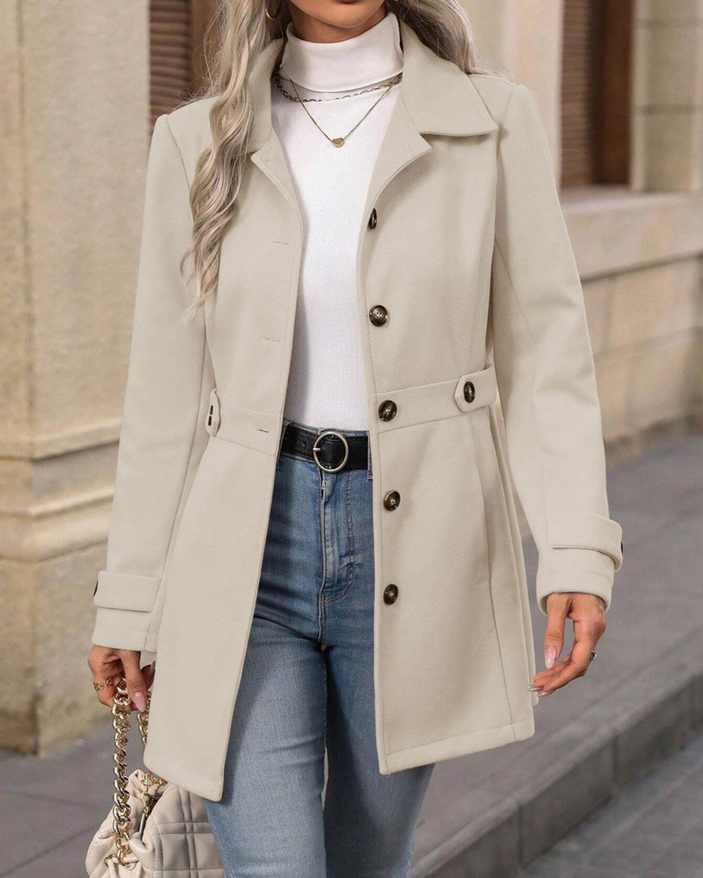 Timeless Elegance Button-Down Lapel Mid-Length Coat