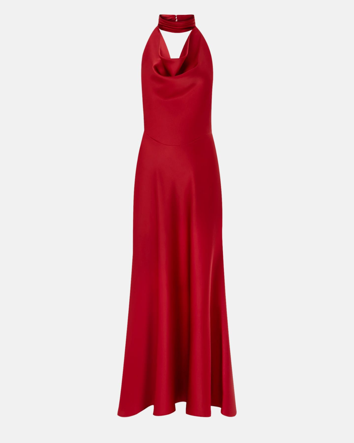 Pearl-Embellished Open-Back Satin Halter Maxi Dress