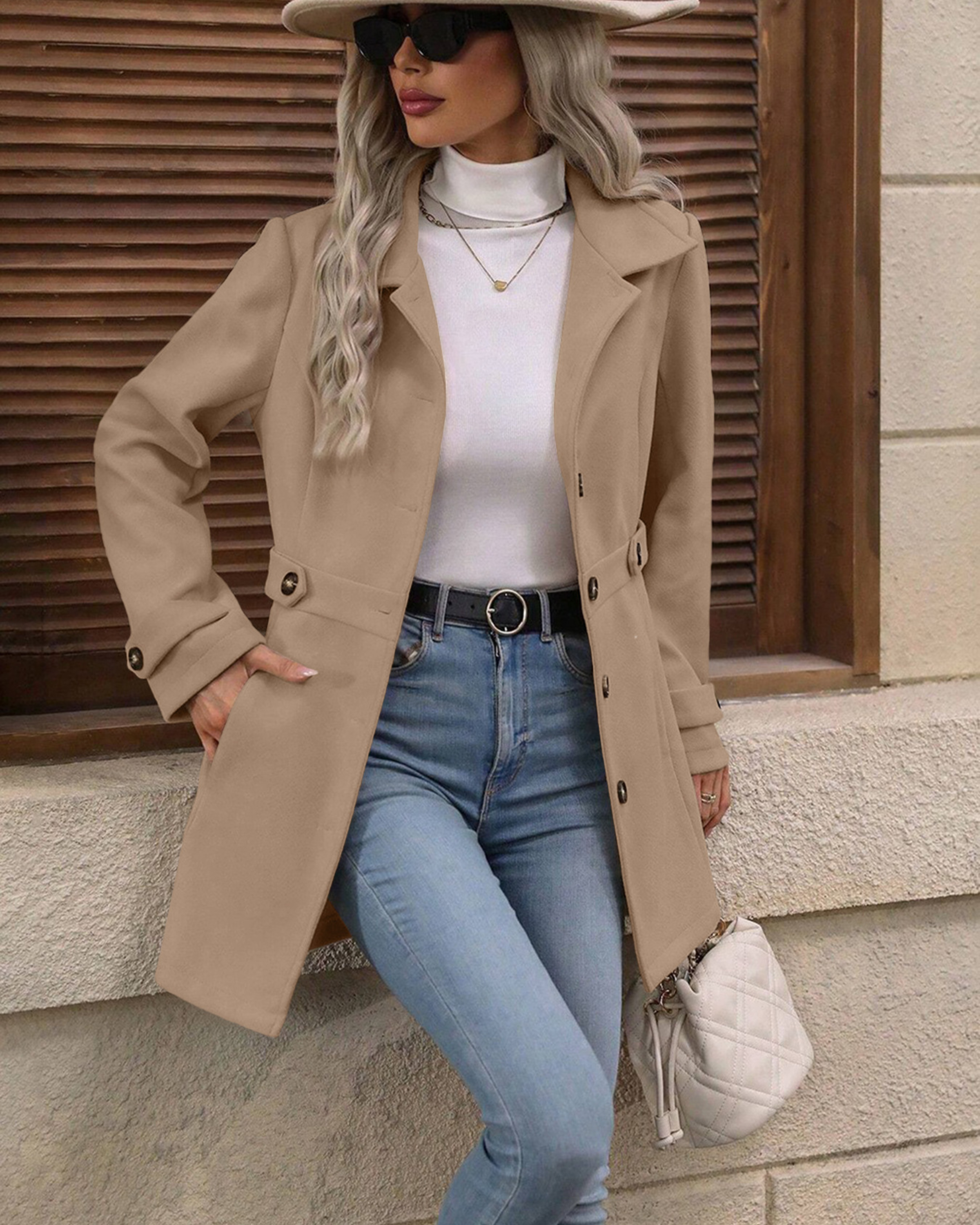 Timeless Elegance Button-Down Lapel Mid-Length Coat