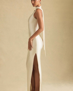 One-Shoulder Scarf Detail Satin Maxi Dress