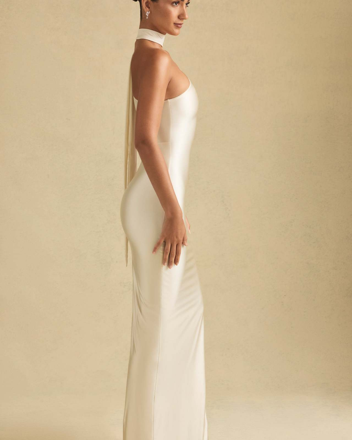 One-Shoulder Scarf Detail Satin Maxi Dress