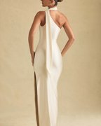 One-Shoulder Scarf Detail Satin Maxi Dress