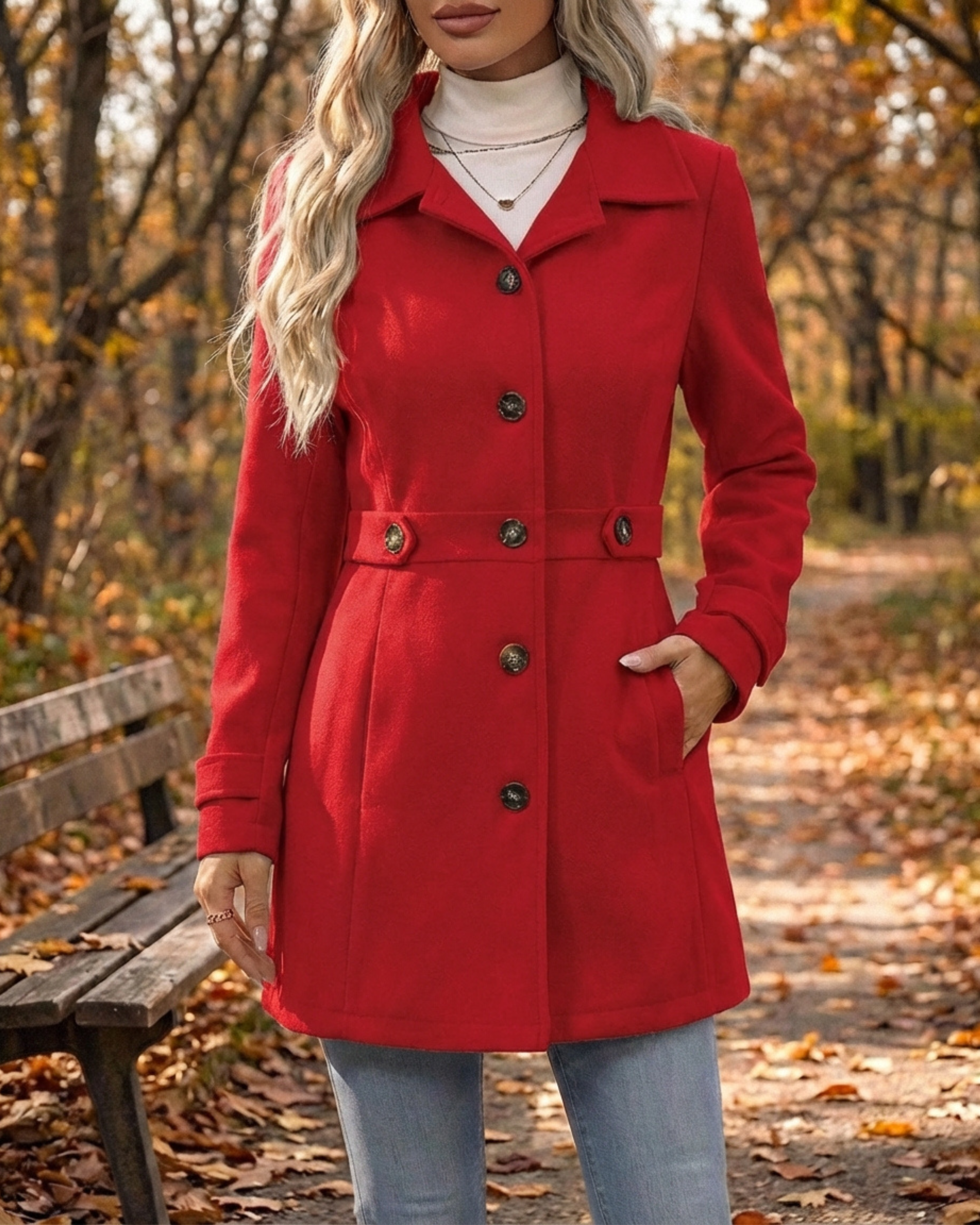 Timeless Elegance Button-Down Lapel Mid-Length Coat