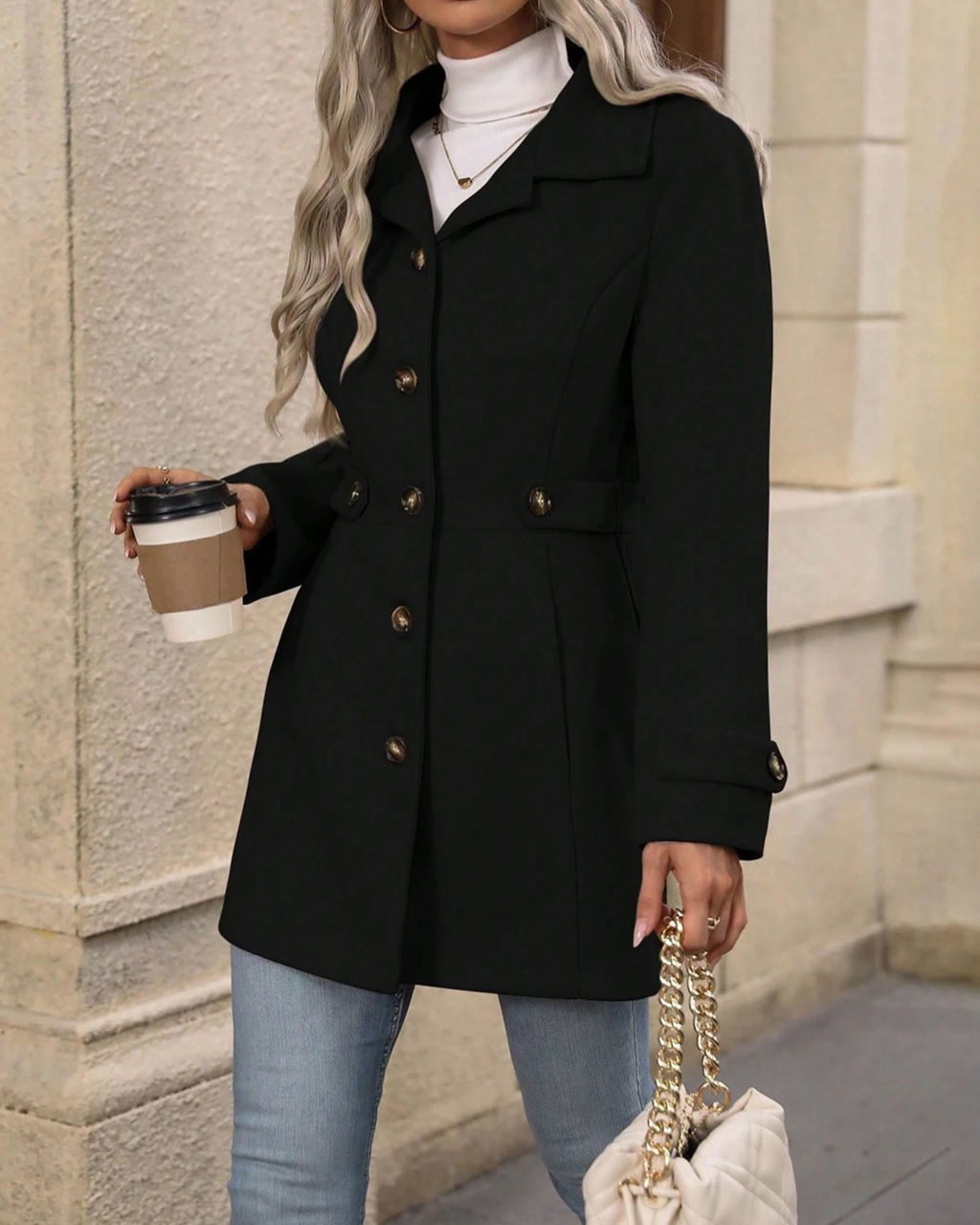 Timeless Elegance Button-Down Lapel Mid-Length Coat