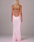 Dreamy Sequin-Bust Satin Lace-Up Maxi Dress
