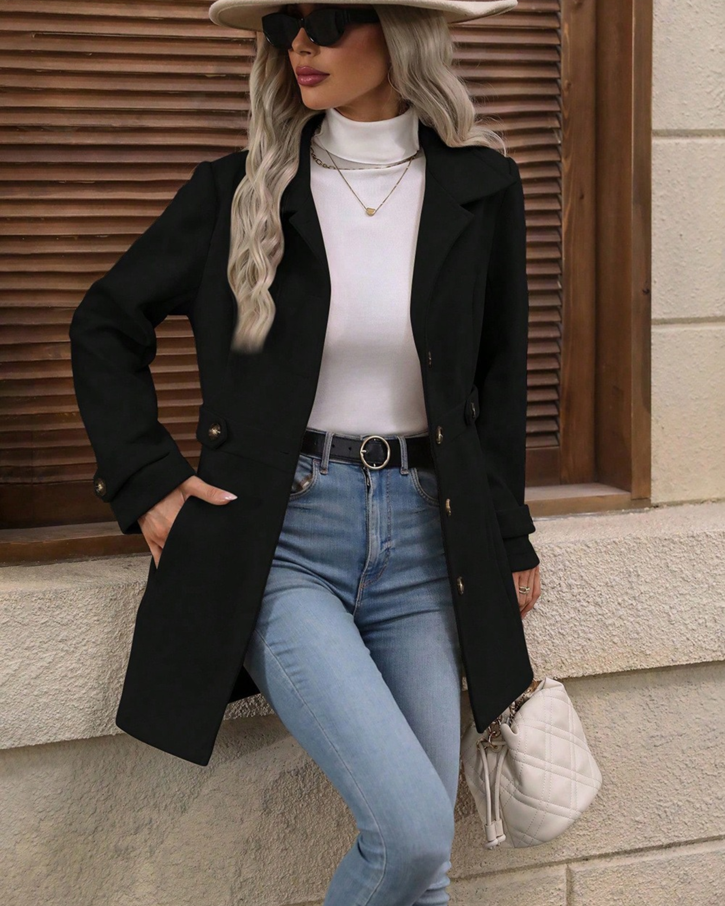 Timeless Elegance Button-Down Lapel Mid-Length Coat