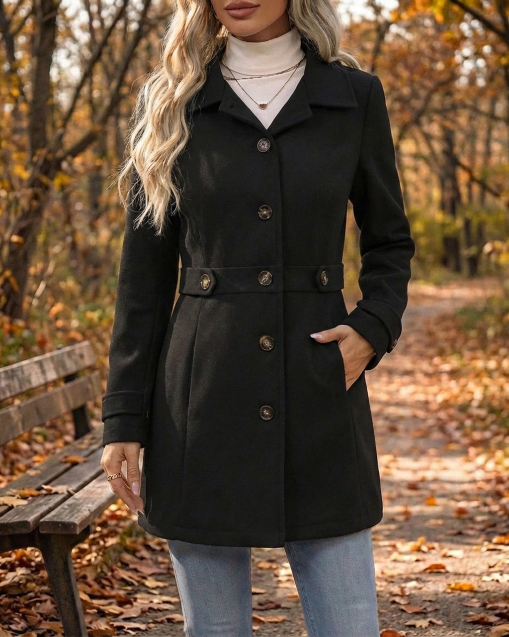 Timeless Elegance Button-Down Lapel Mid-Length Coat
