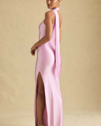 One-Shoulder Scarf Detail Satin Maxi Dress