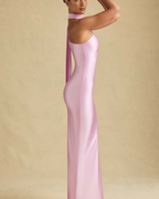 One-Shoulder Scarf Detail Satin Maxi Dress