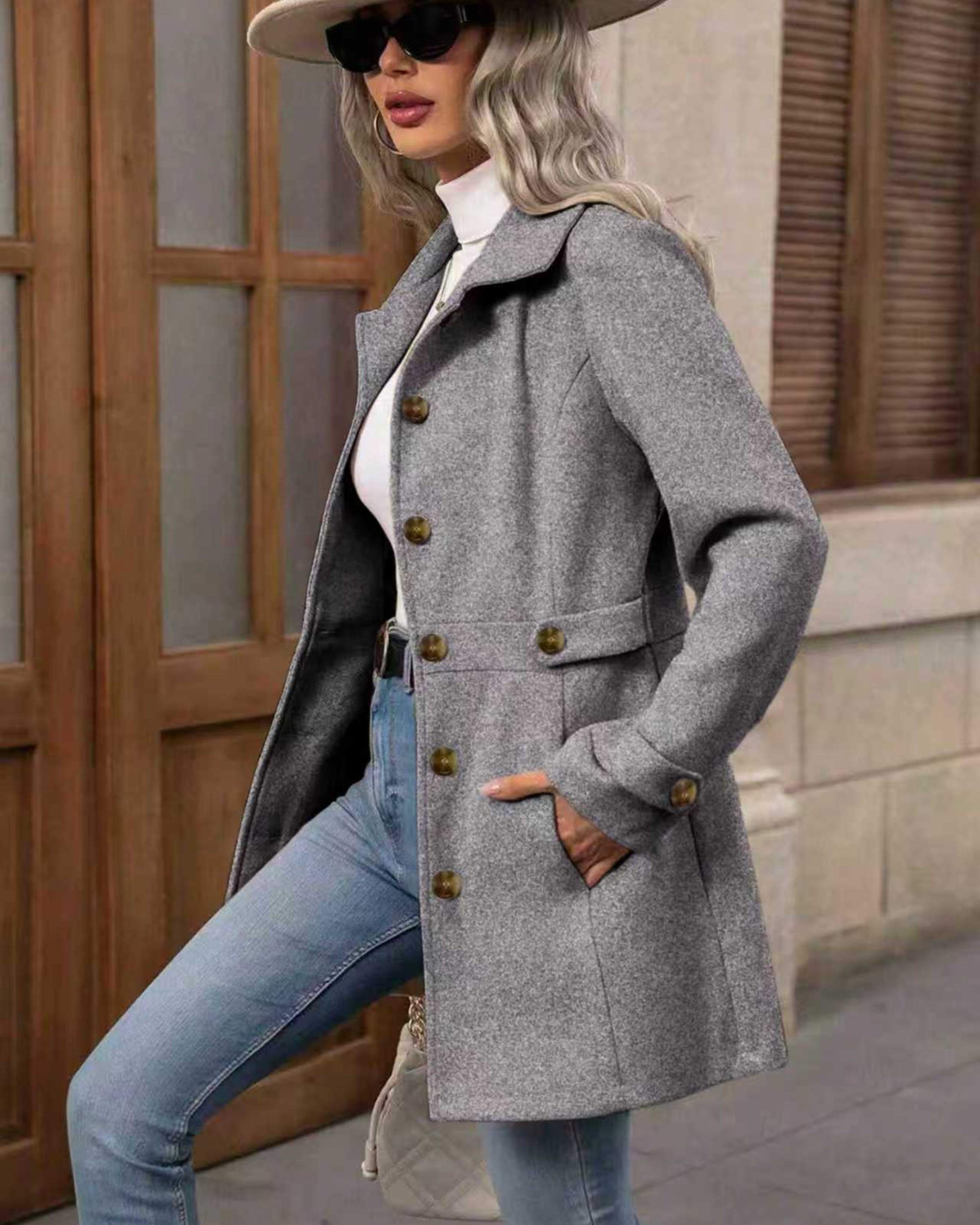 Timeless Elegance Button-Down Lapel Mid-Length Coat
