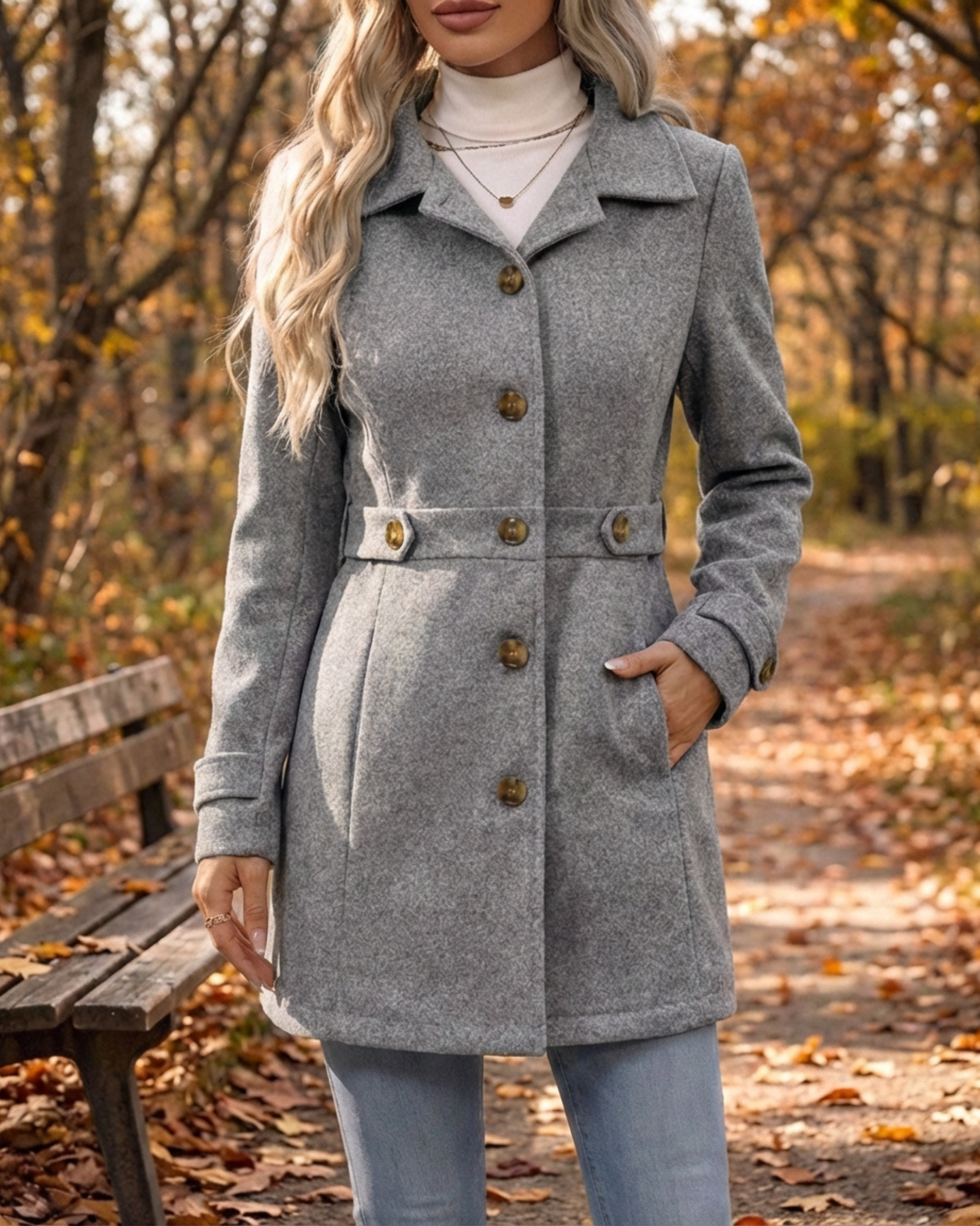 Timeless Elegance Button-Down Lapel Mid-Length Coat