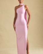 One-Shoulder Scarf Detail Satin Maxi Dress