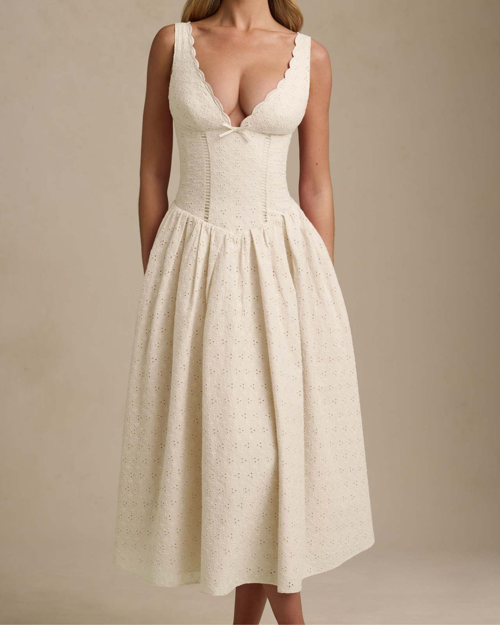 Romantic Eyelet Lace Corset Midi Dress