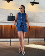 Tailored Denim Vest & Shorts Co-ord Set