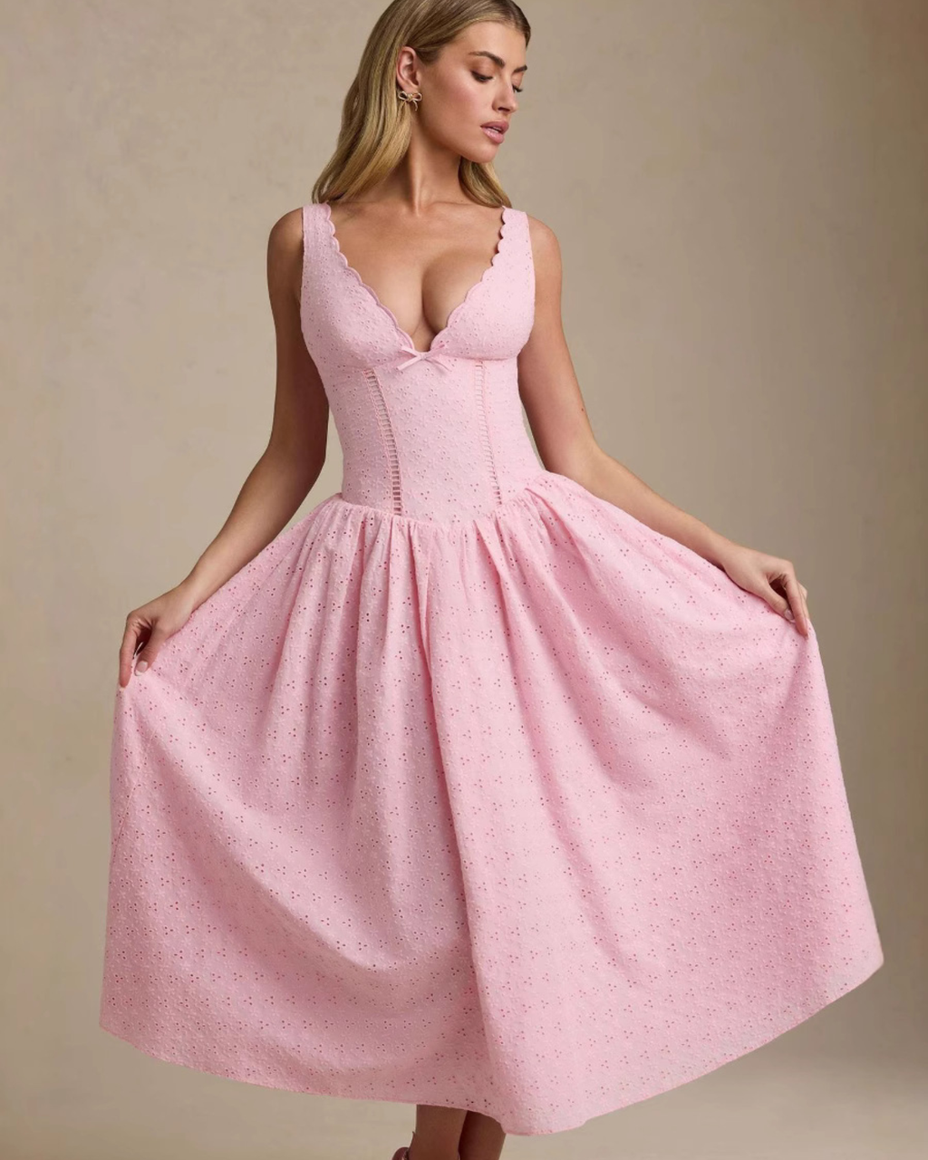 Romantic Eyelet Lace Corset Midi Dress