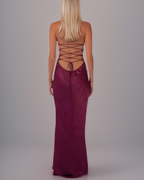 Dreamy Sequin-Bust Satin Lace-Up Maxi Dress