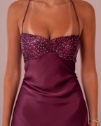 Dreamy Sequin-Bust Satin Lace-Up Maxi Dress