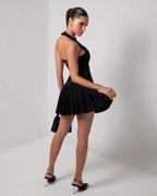 Tweed Halter Neck Pleated Mini Dress