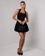 Tweed Halter Neck Pleated Mini Dress