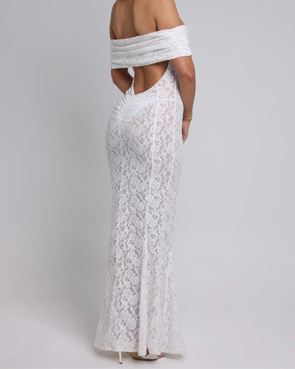 Elegant Floral Lace Bardot Open-Back Mermaid Maxi Dress