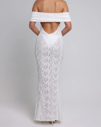 Elegant Floral Lace Bardot Open-Back Mermaid Maxi Dress