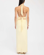 Slinky Ruched Plunge Halter Maxi Dress