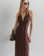 Ruffle Detail Open-Back Halter Maxi Dress