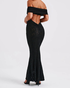 Elegant Floral Lace Bardot Open-Back Mermaid Maxi Dress
