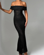 Elegant Floral Lace Bardot Open-Back Mermaid Maxi Dress