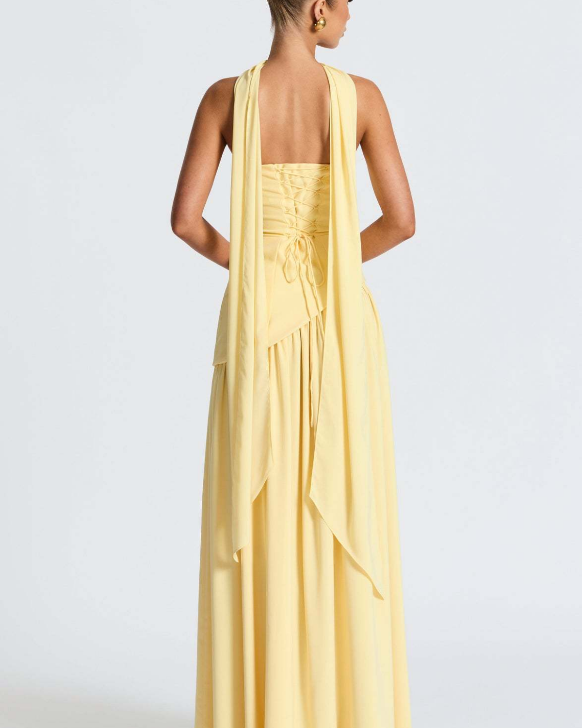 Asymmetric Corset-Style Maxi Dress with Matching Scarf