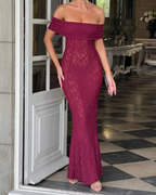 Elegant Floral Lace Bardot Open-Back Mermaid Maxi Dress