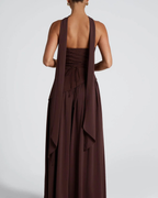 Asymmetric Corset-Style Maxi Dress with Matching Scarf