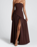 Asymmetric Corset-Style Maxi Dress with Matching Scarf