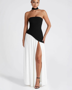 Asymmetric Corset-Style Maxi Dress with Matching Scarf