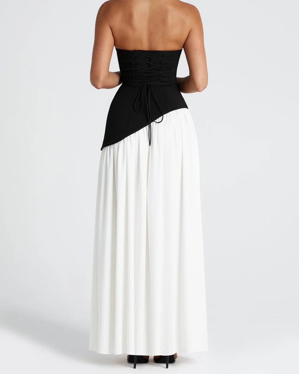Asymmetric Corset-Style Maxi Dress with Matching Scarf