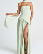Asymmetric Corset-Style Maxi Dress with Matching Scarf