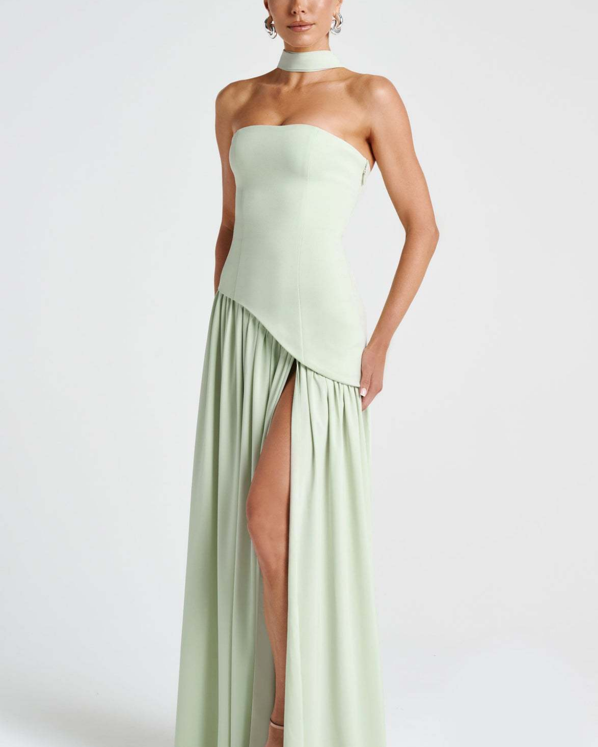 Asymmetric Corset-Style Maxi Dress with Matching Scarf