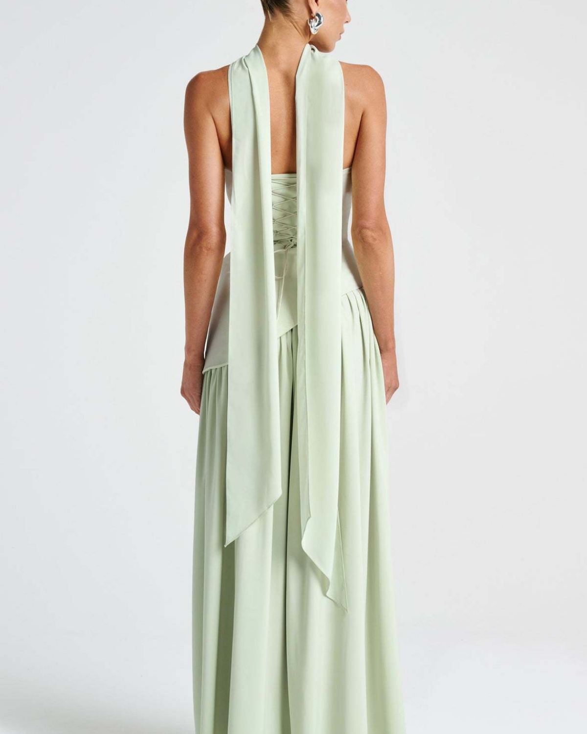 Asymmetric Corset-Style Maxi Dress with Matching Scarf